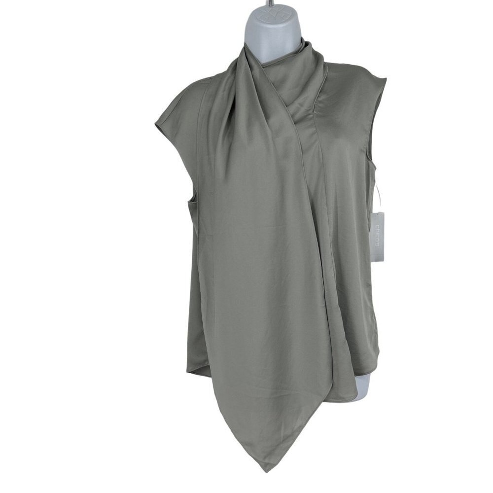 Chico's Womens Gray Sleeveless Wrap Neck Blouse Top Size 1 US M 8/10‎